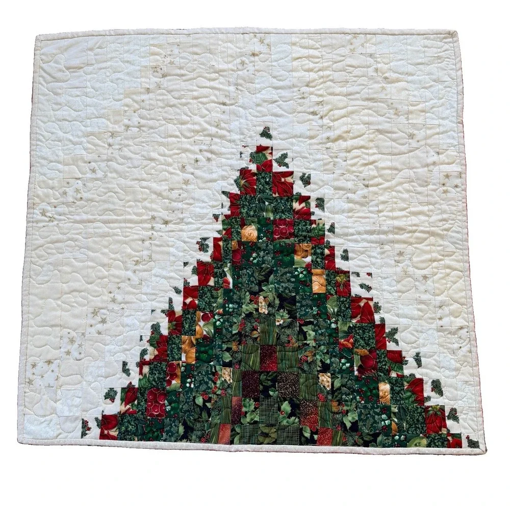 Handmade Quilted Christmas Tree Wall Hanging Table Topper 25x26